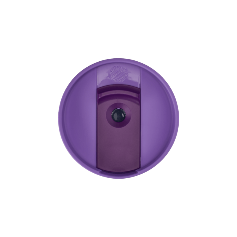 BlenderBottle 2-in-1 Shaker Tumbler lid with slider closed for a leak-proof experience. The light purple bottle is paired with a purple lid and plum slider. | Color#Velvet Blush