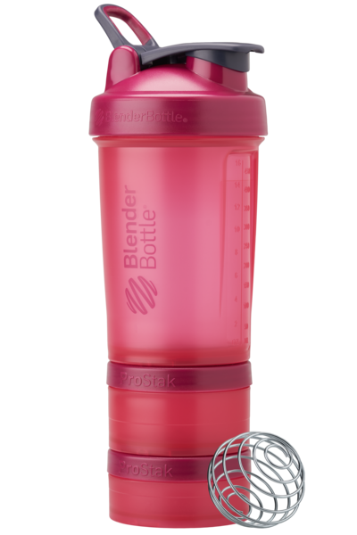 Raspberry color ProStak shaker with storage for pills, supplements, protein, and more. | Color#Raspberry