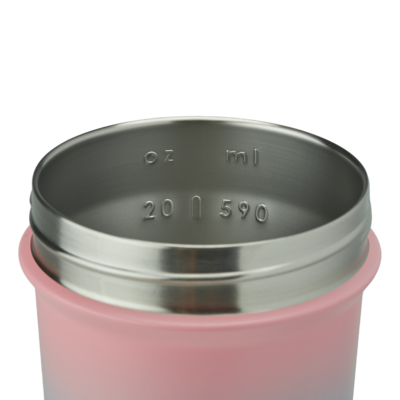 Pink Stainless Steel shaker with internal measurement markings. | Color#Breakaway